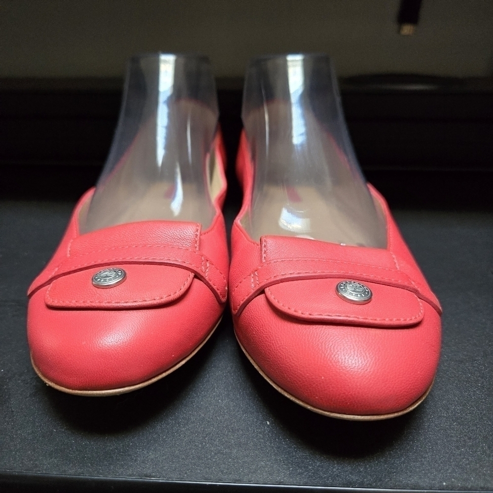 Longchamp Light Red/Coral Le Pliage Leather Ballet Flats - Picture 4 of 9